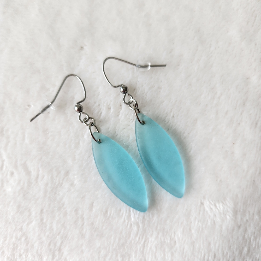 Light Blue Sea Glass Dangle Earrings - Picture 4 of 5